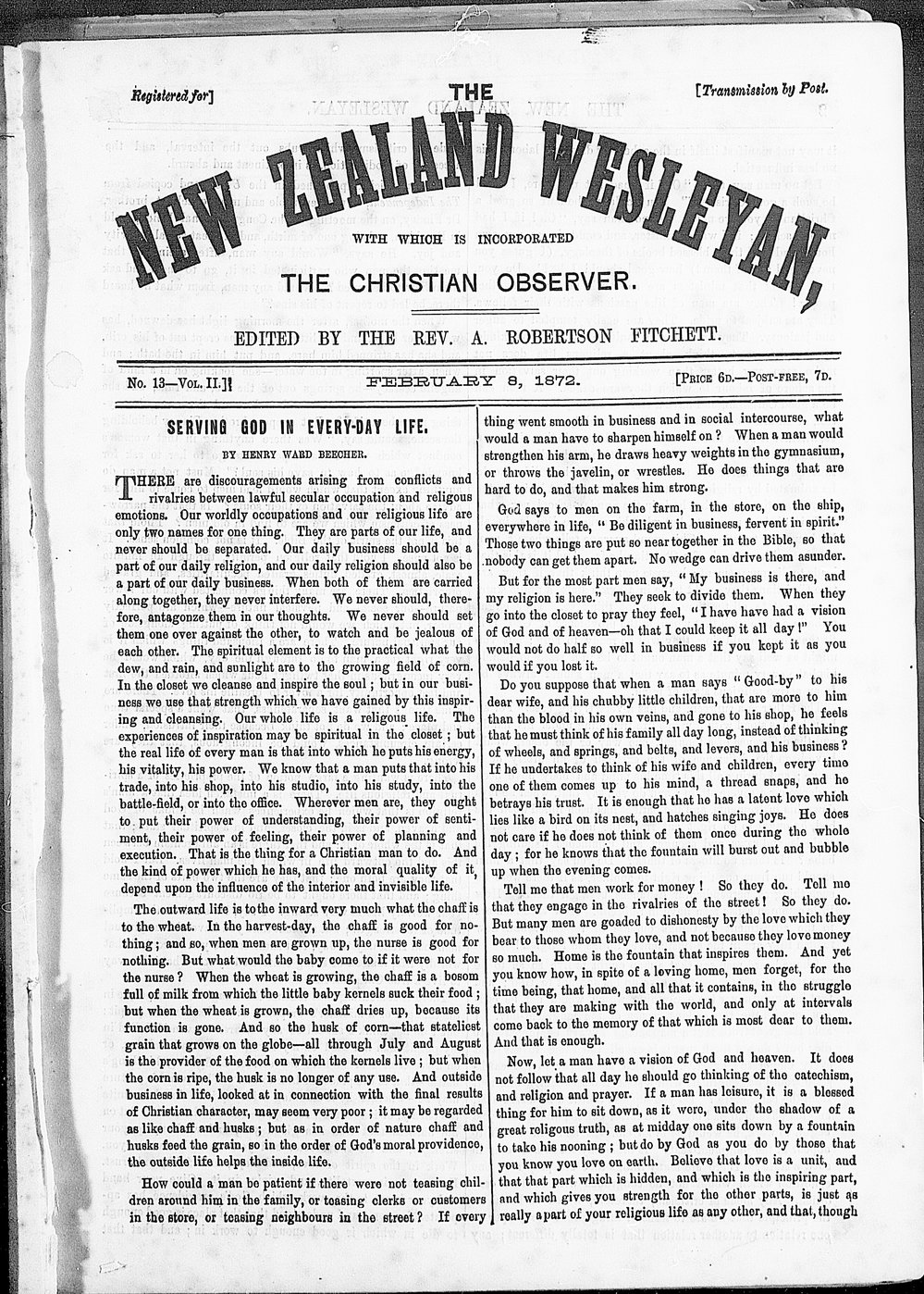 The New Zealand Wesleyan: 8th February 1872
