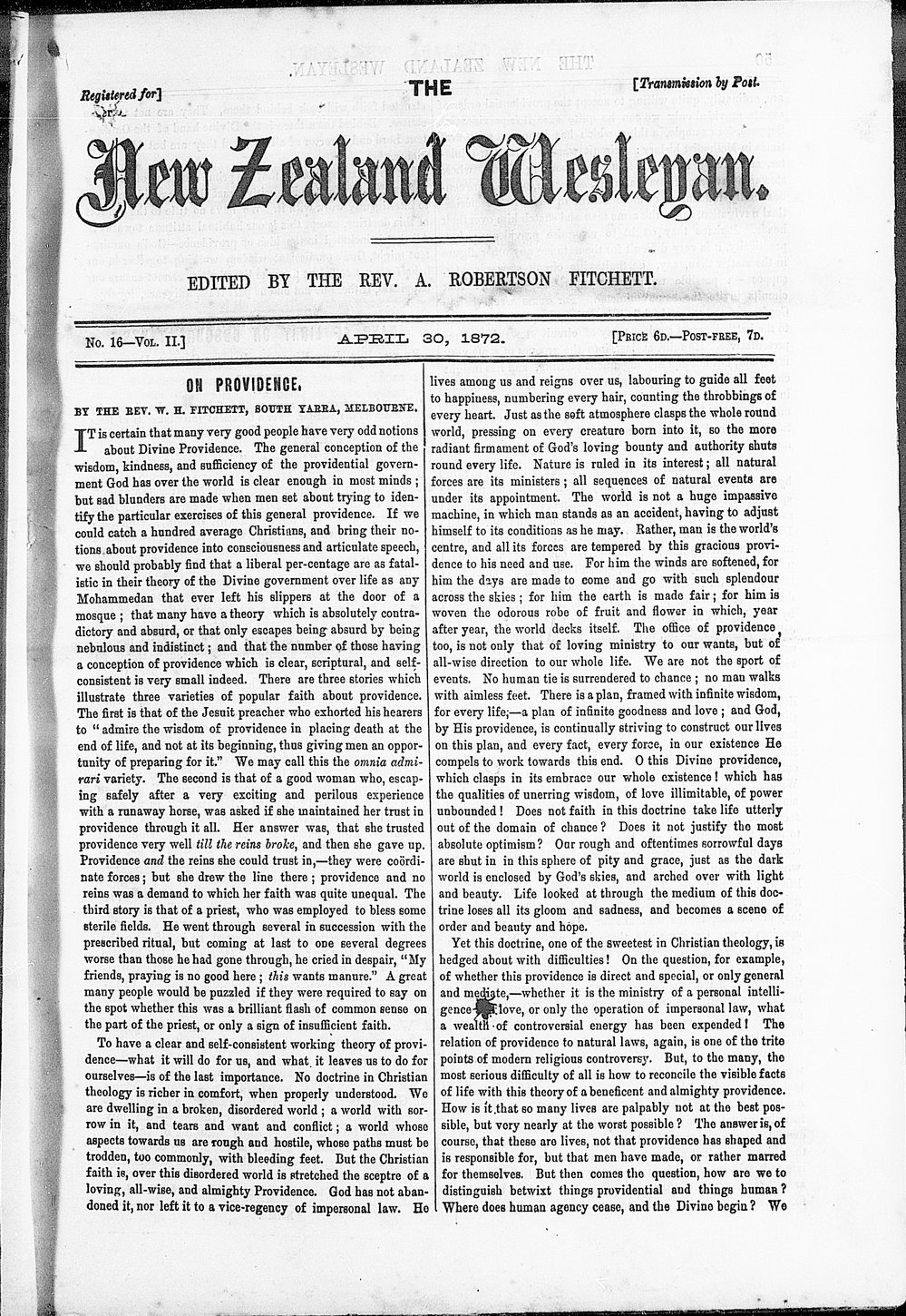 The New Zealand Wesleyan: 30th April 1872