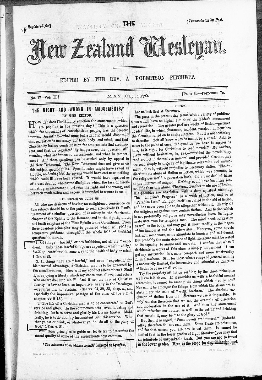 The New Zealand Wesleyan: 31st May 1872