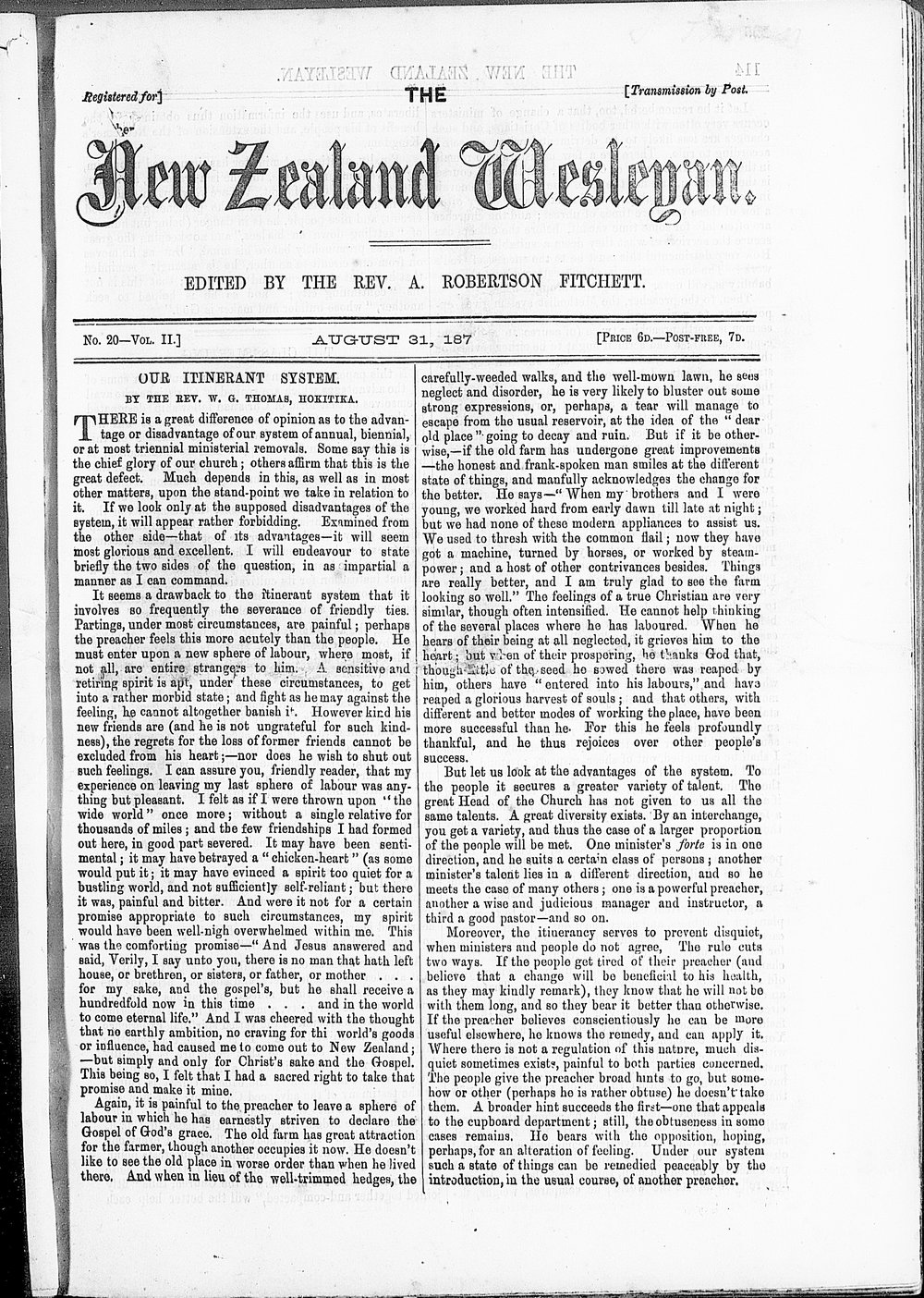 The New Zealand Wesleyan: 31st August 1872