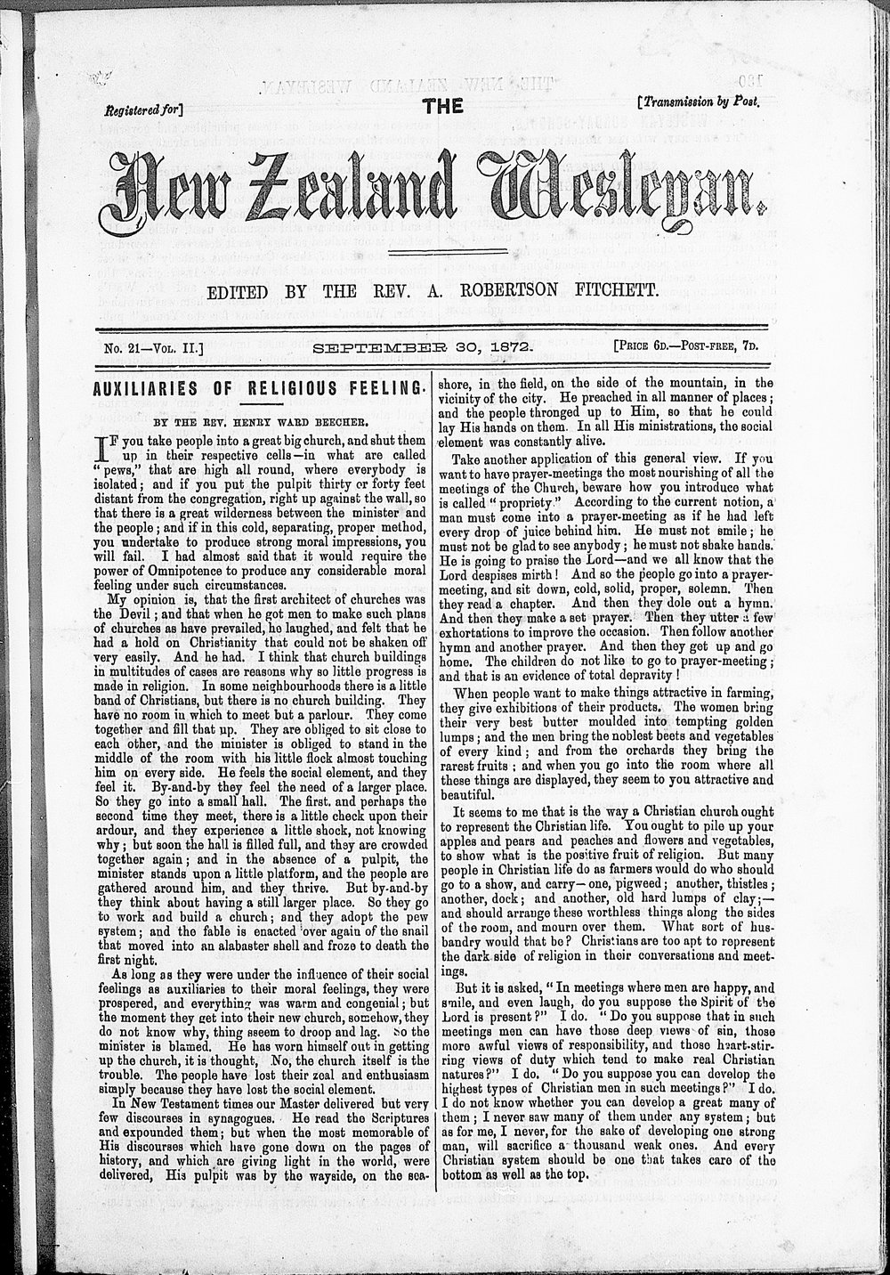 The New Zealand Wesleyan: 30th September 1872