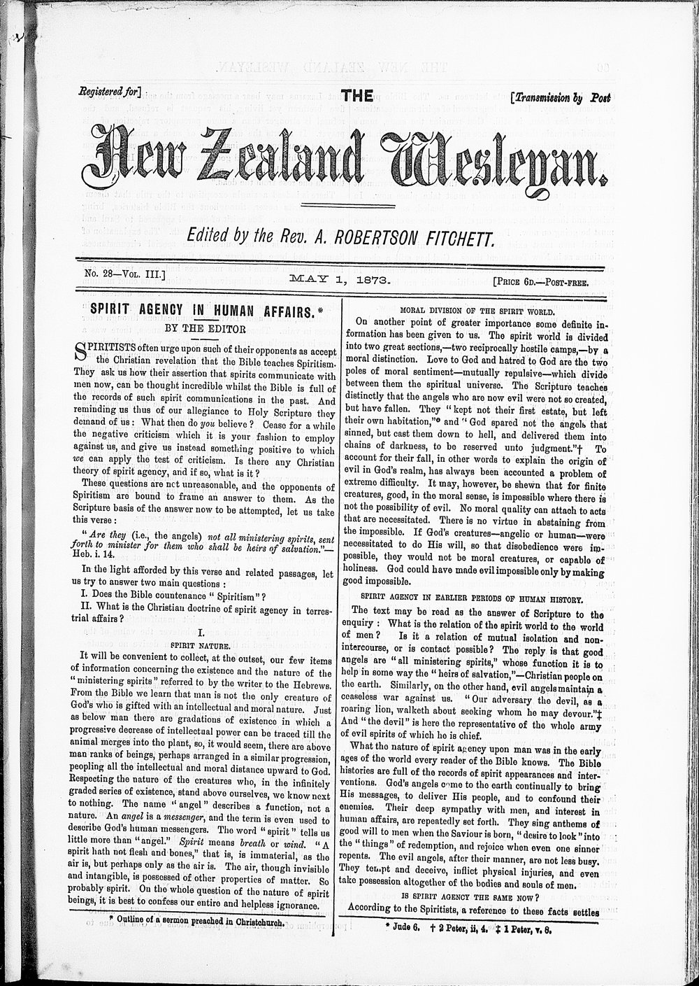 The New Zealand Wesleyan: 1st May 1873