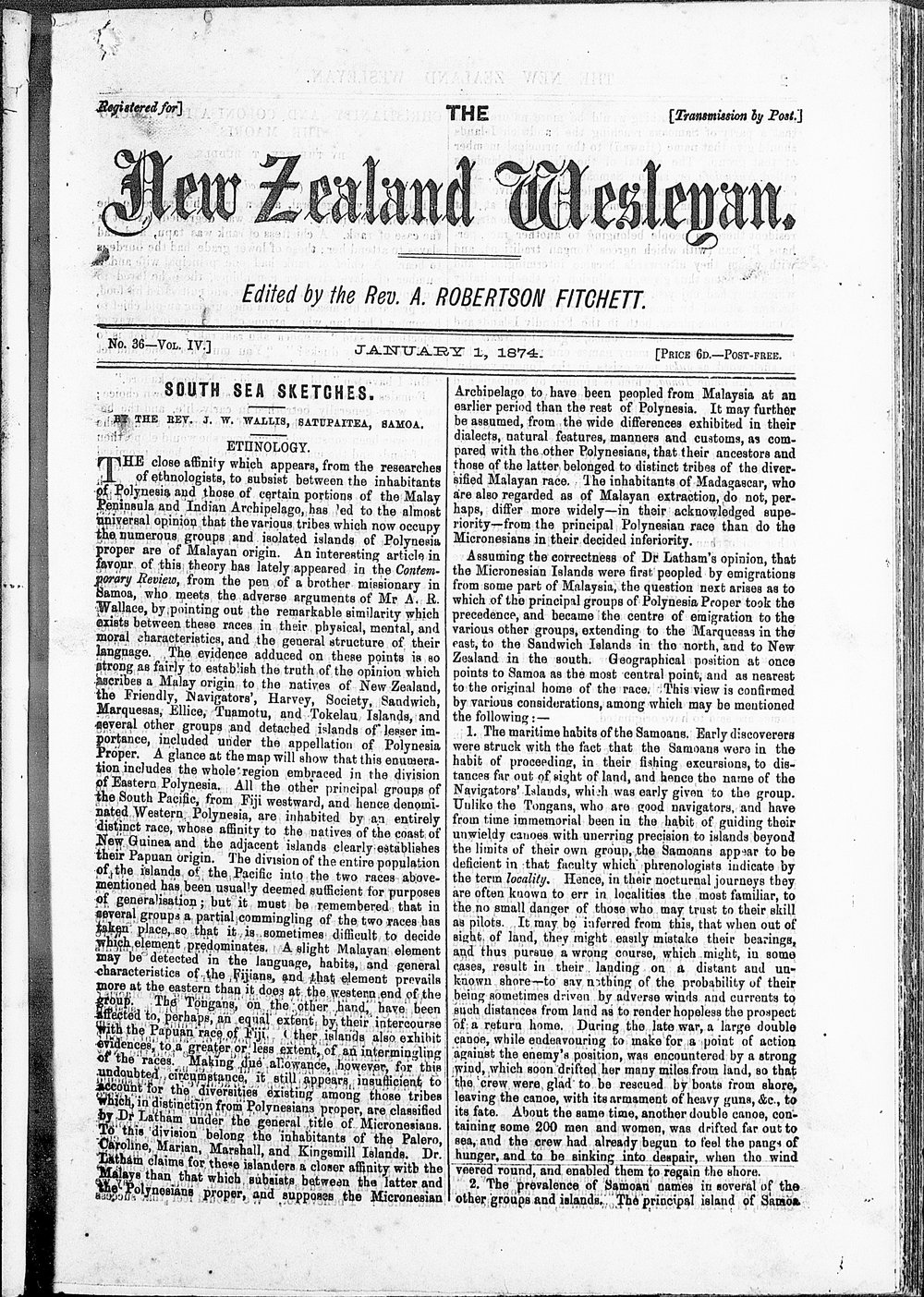 The New Zealand Wesleyan: 1st January 1874