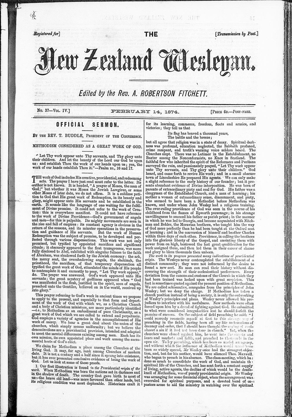 The New Zealand Wesleyan: 14th February 1874