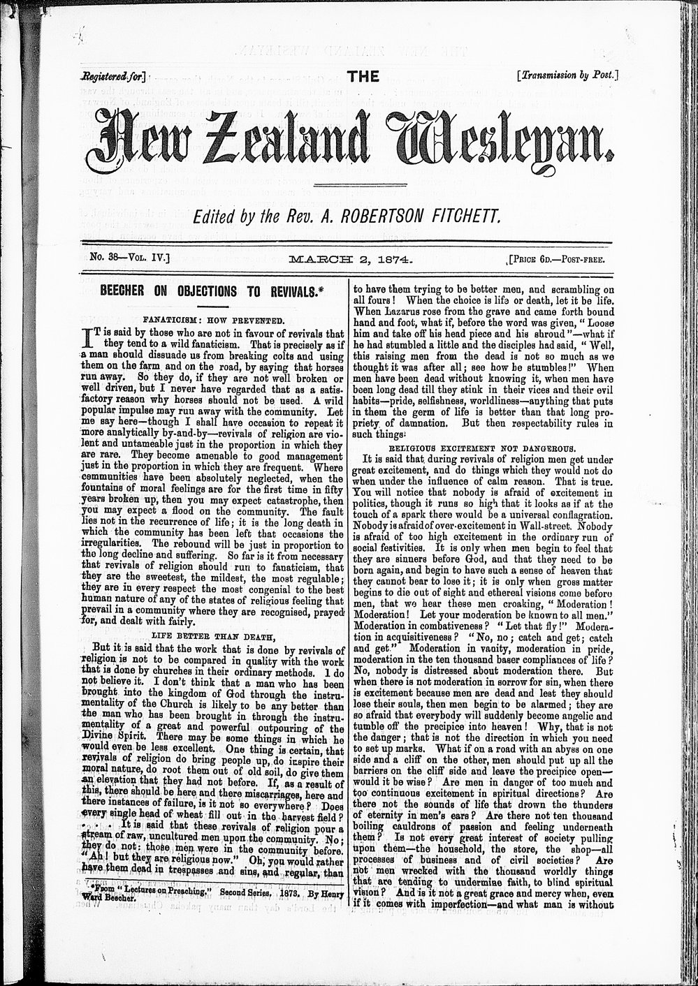 The New Zealand Wesleyan: 2nd March 1874
