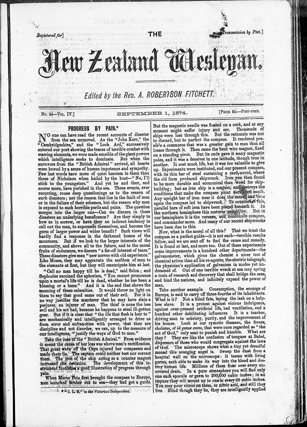 The New Zealand Wesleyan: 1st September 1874