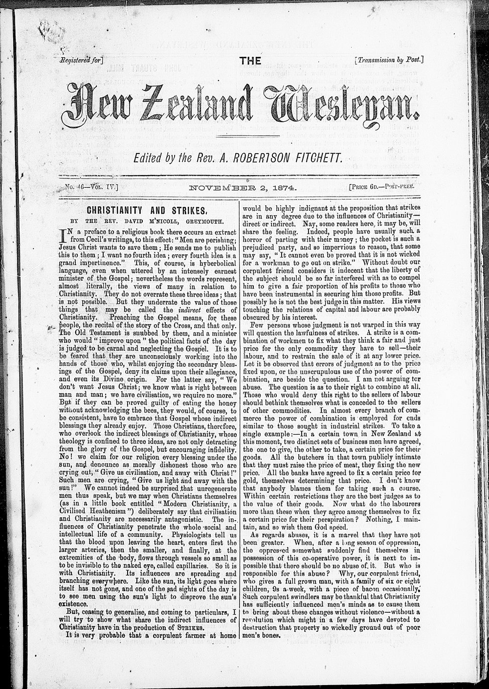 The New Zealand Wesleyan: 2nd November 1874