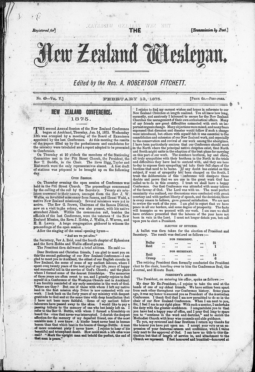 The New Zealand Wesleyan: 13th February 1875