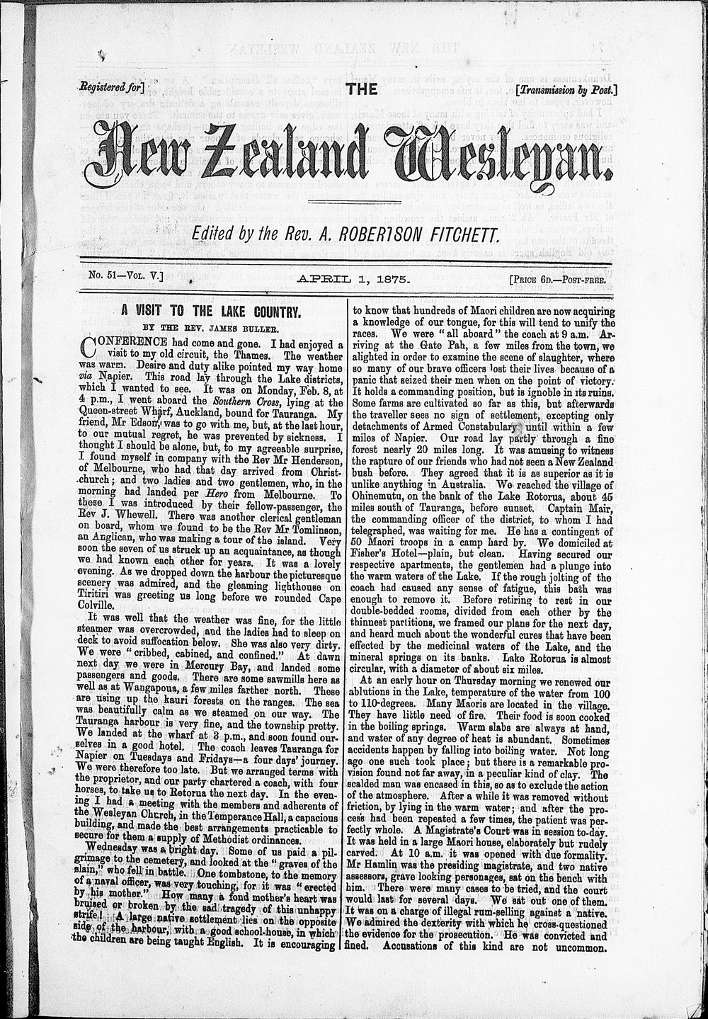 The New Zealand Wesleyan: 1st April 1875