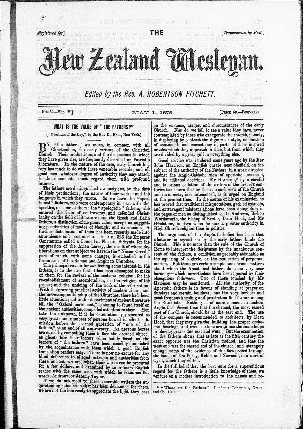 The New Zealand Wesleyan: 1st May 1875