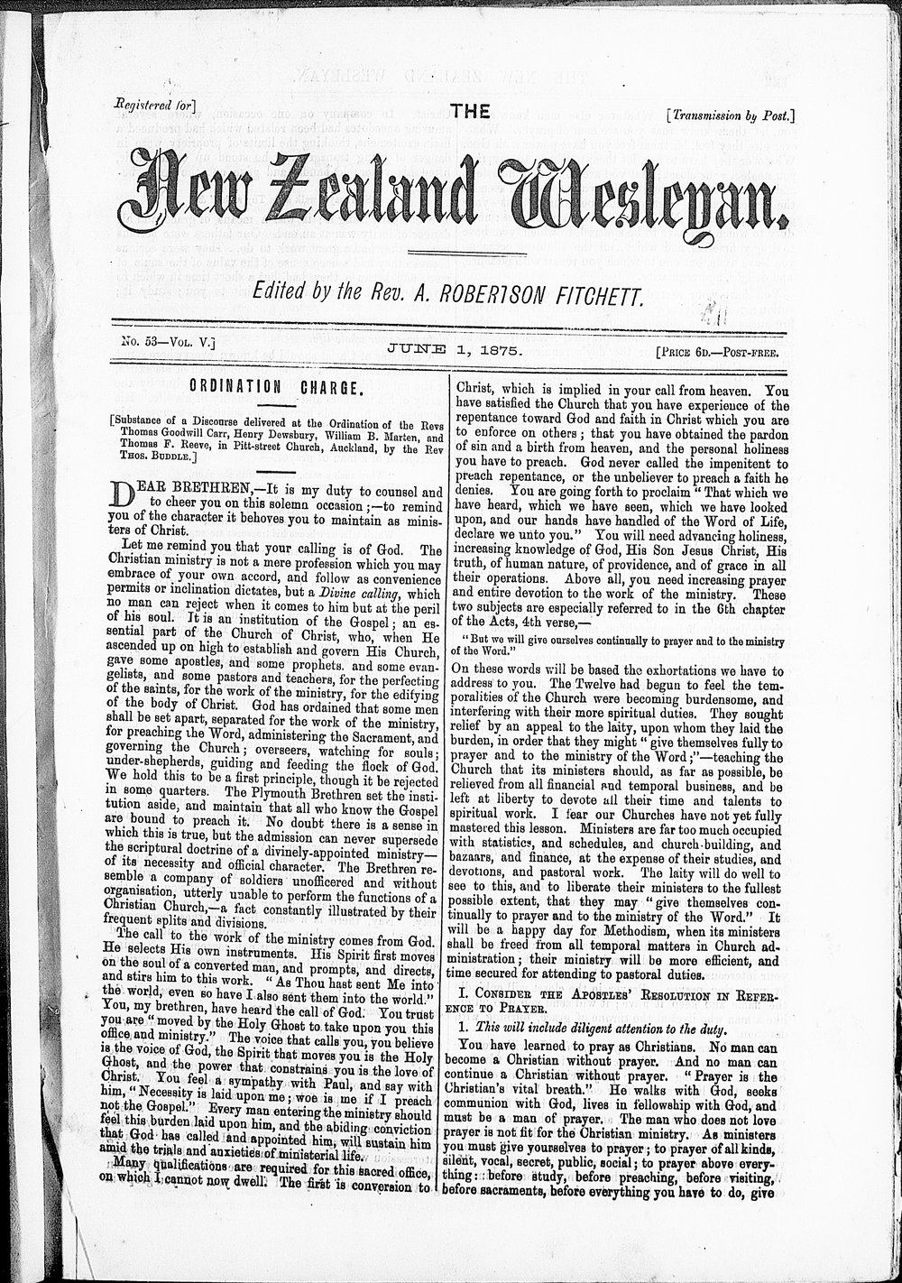The New Zealand Wesleyan: 1st June 1875
