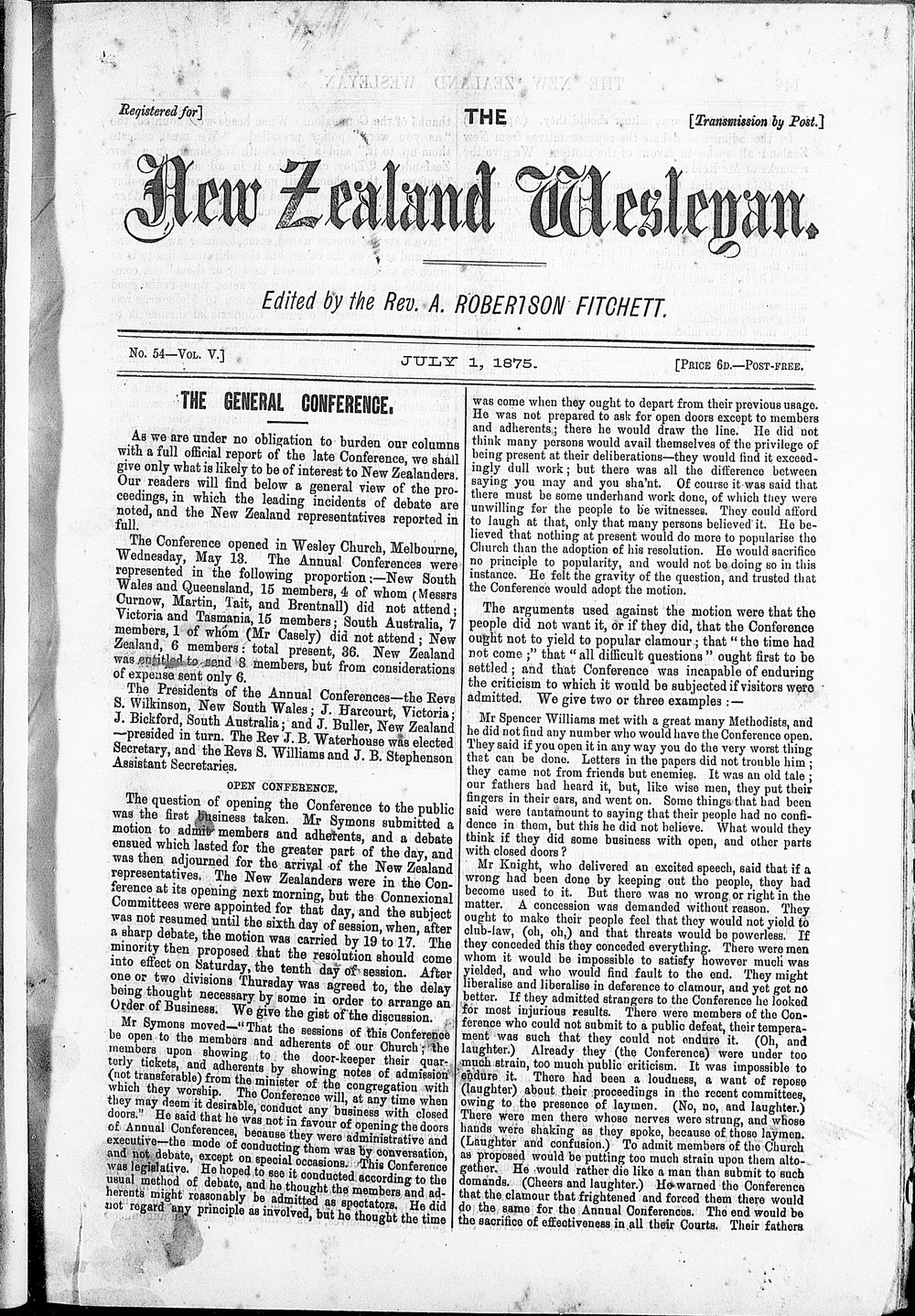 The New Zealand Wesleyan: 1st July 1875