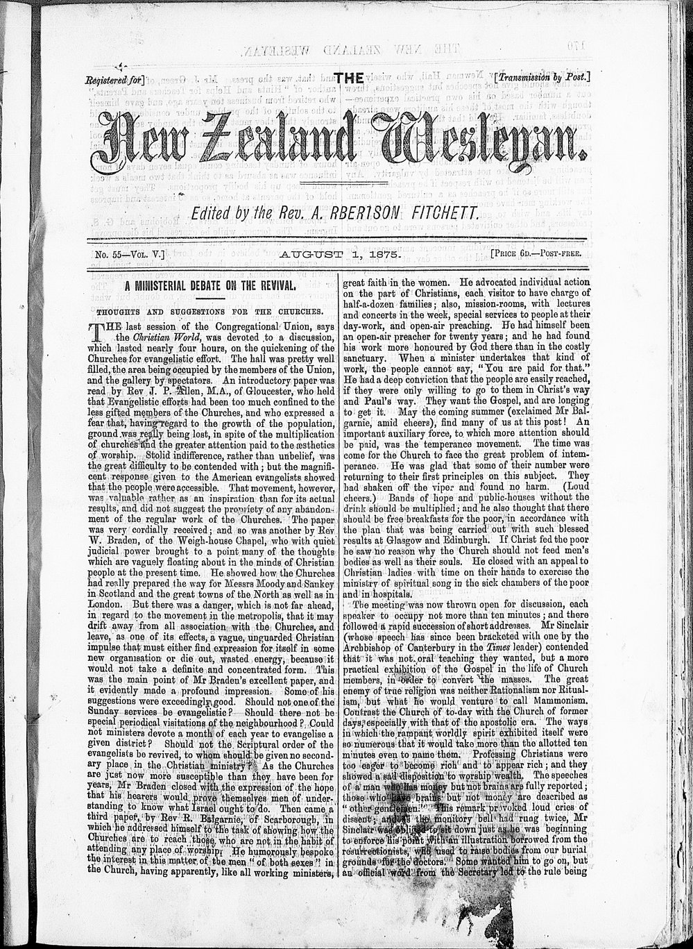 The New Zealand Wesleyan: 1st August 1875
