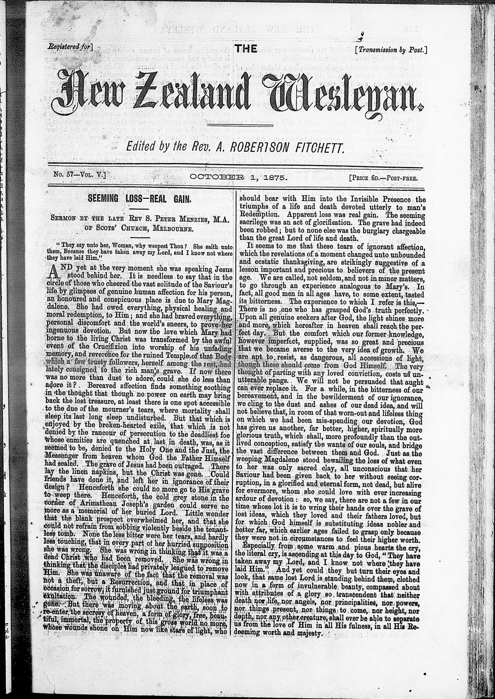 The New Zealand Wesleyan: 1st October 1875