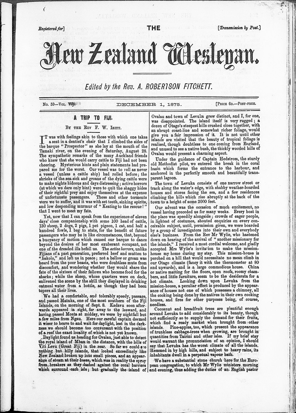 The New Zealand Wesleyan: 1st December 1875