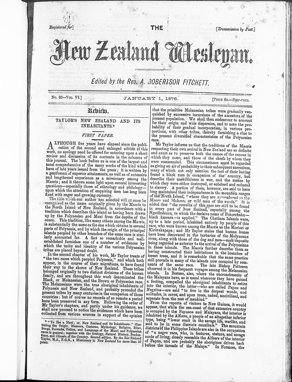 The New Zealand Wesleyan: 1st January 1876