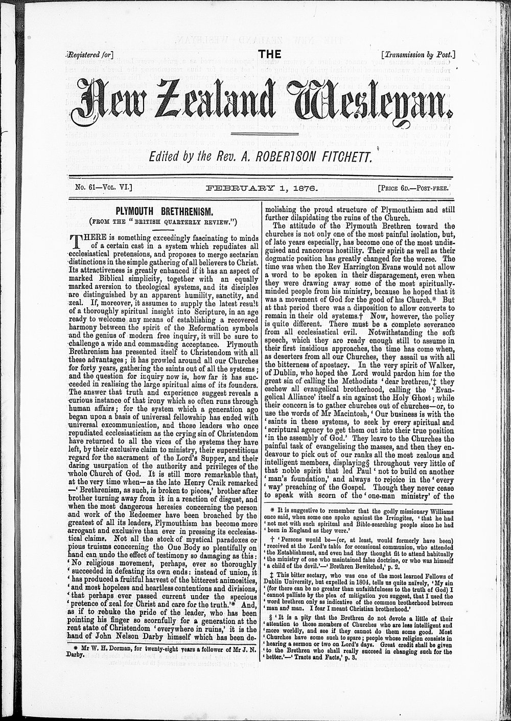 The New Zealand Wesleyan: 1st February 1876
