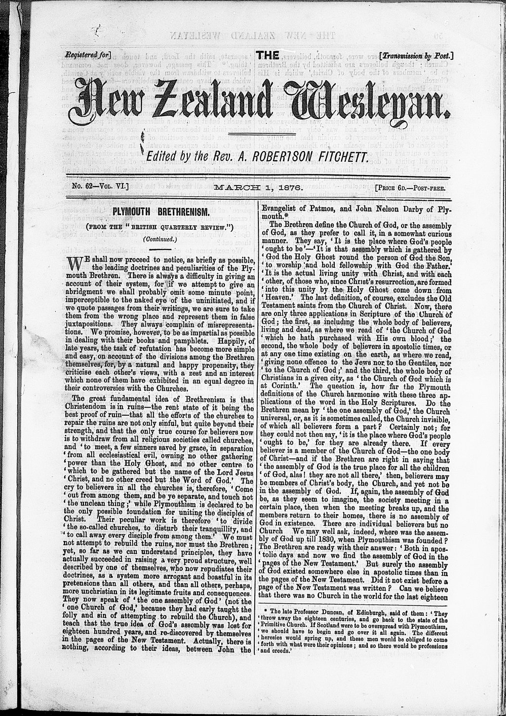 The New Zealand Wesleyan: 1st March 1876