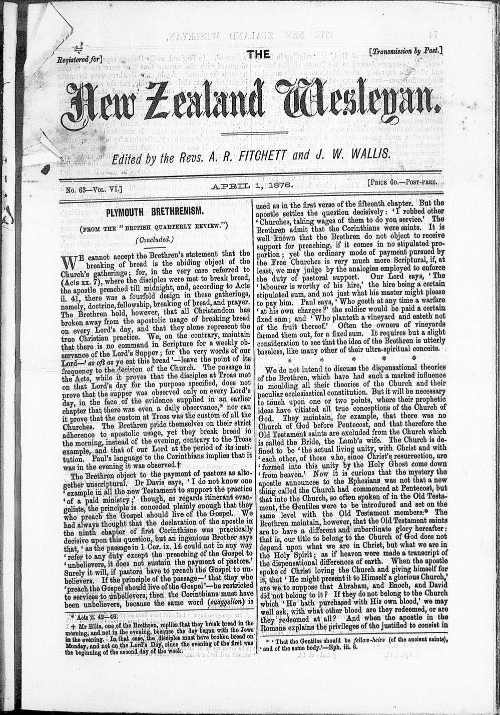 The New Zealand Wesleyan: 1st April 1876