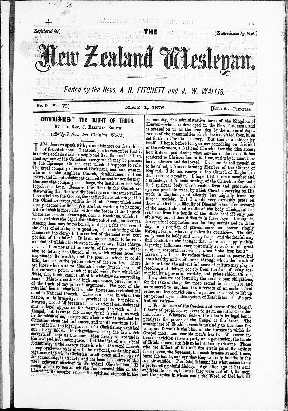 The New Zealand Wesleyan: 1st May 1876