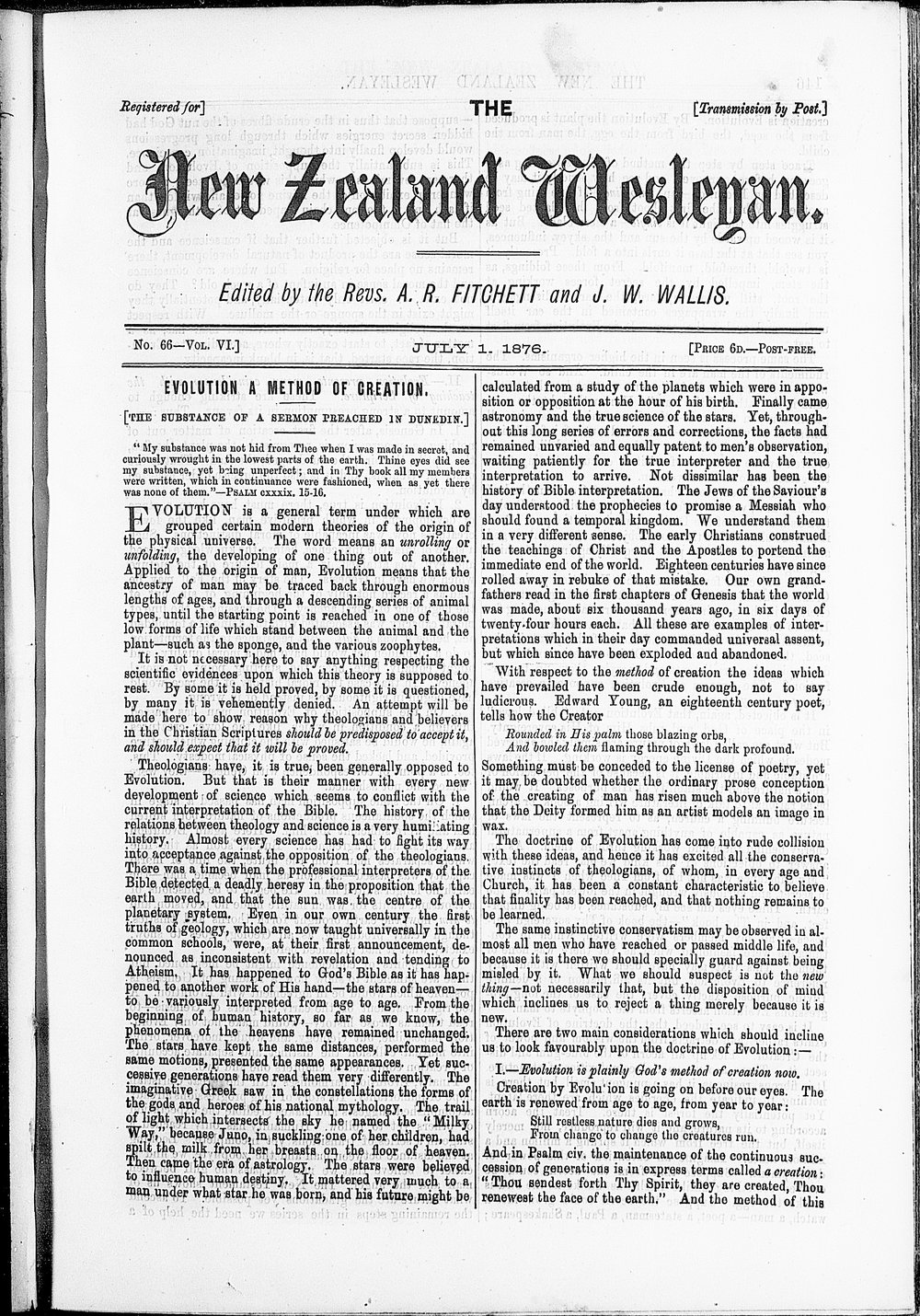 The New Zealand Wesleyan: 1st July 1876