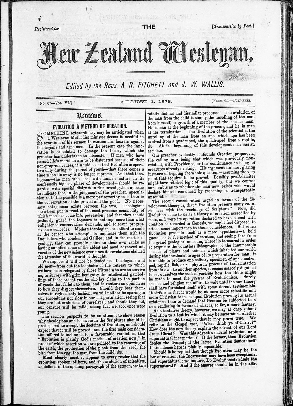The New Zealand Wesleyan: 1st August 1876