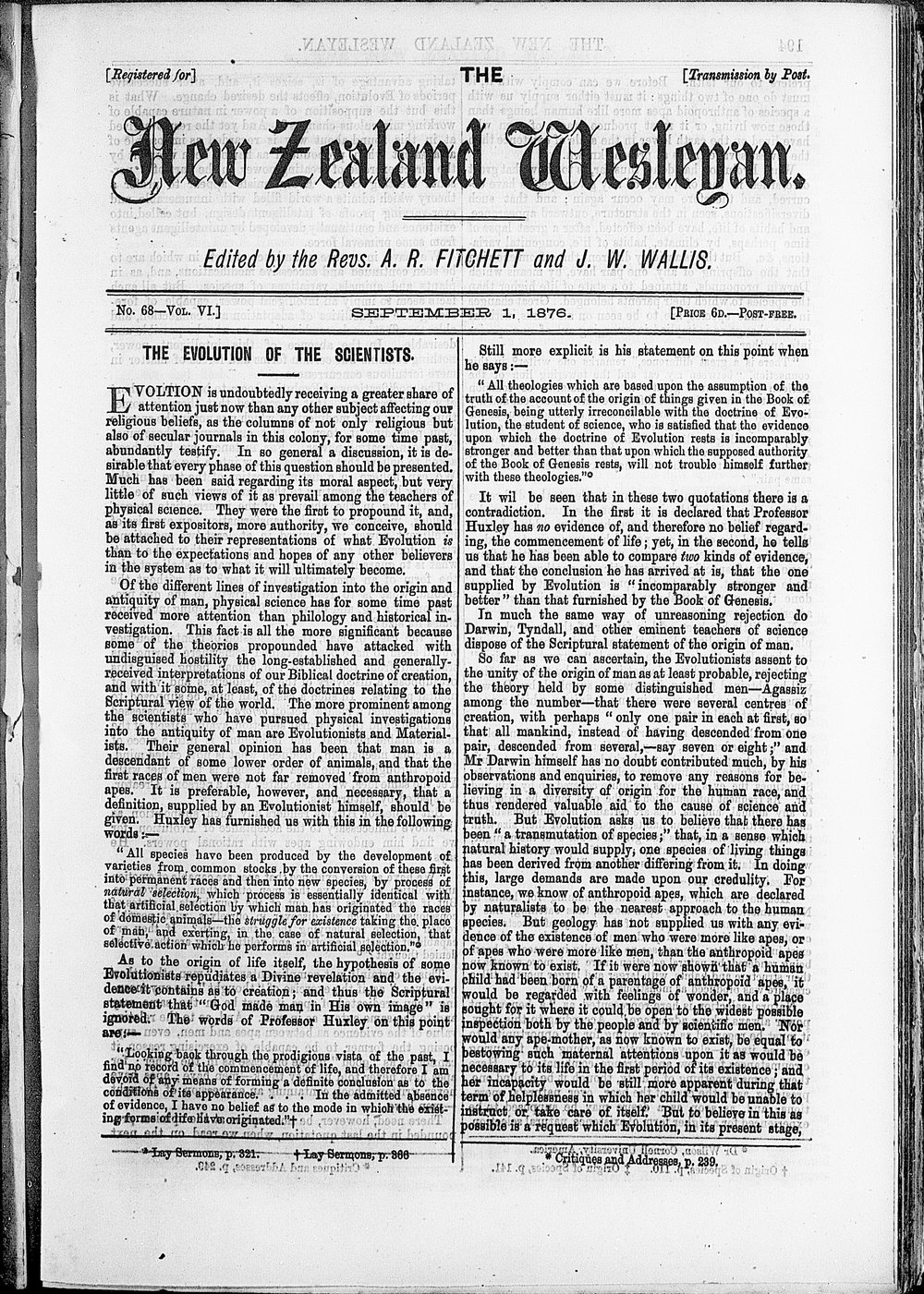 The New Zealand Wesleyan: 1st September 1876