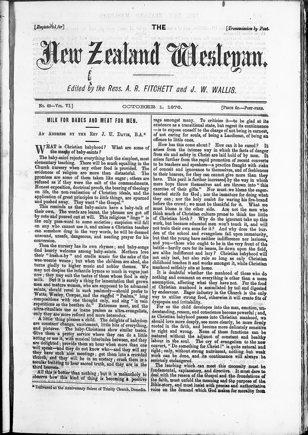 The New Zealand Wesleyan: 1st October 1876