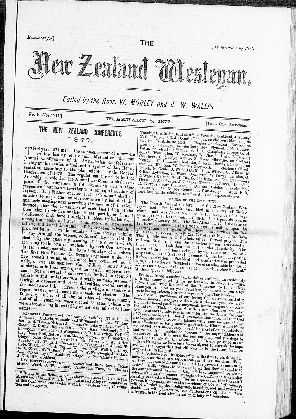 The New Zealand Wesleyan: 5th February 1877