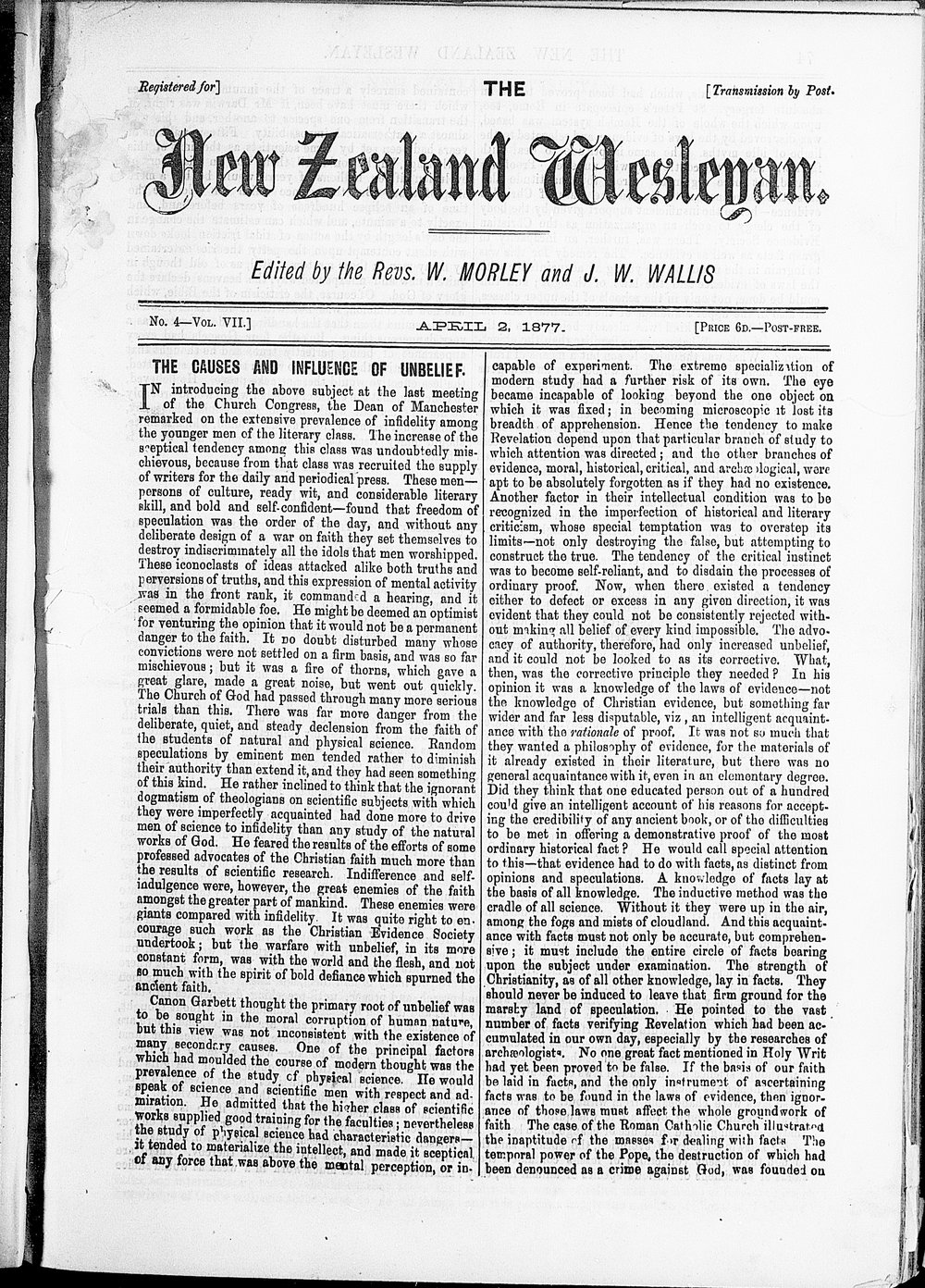 The New Zealand Wesleyan: 2nd April 1877