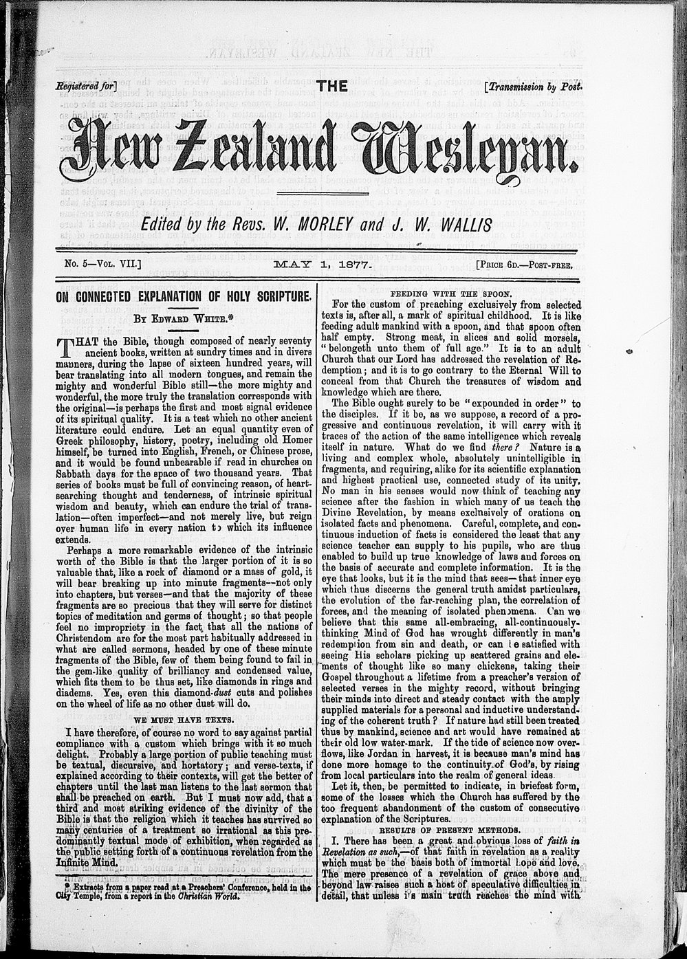 The New Zealand Wesleyan: 1st May 1877