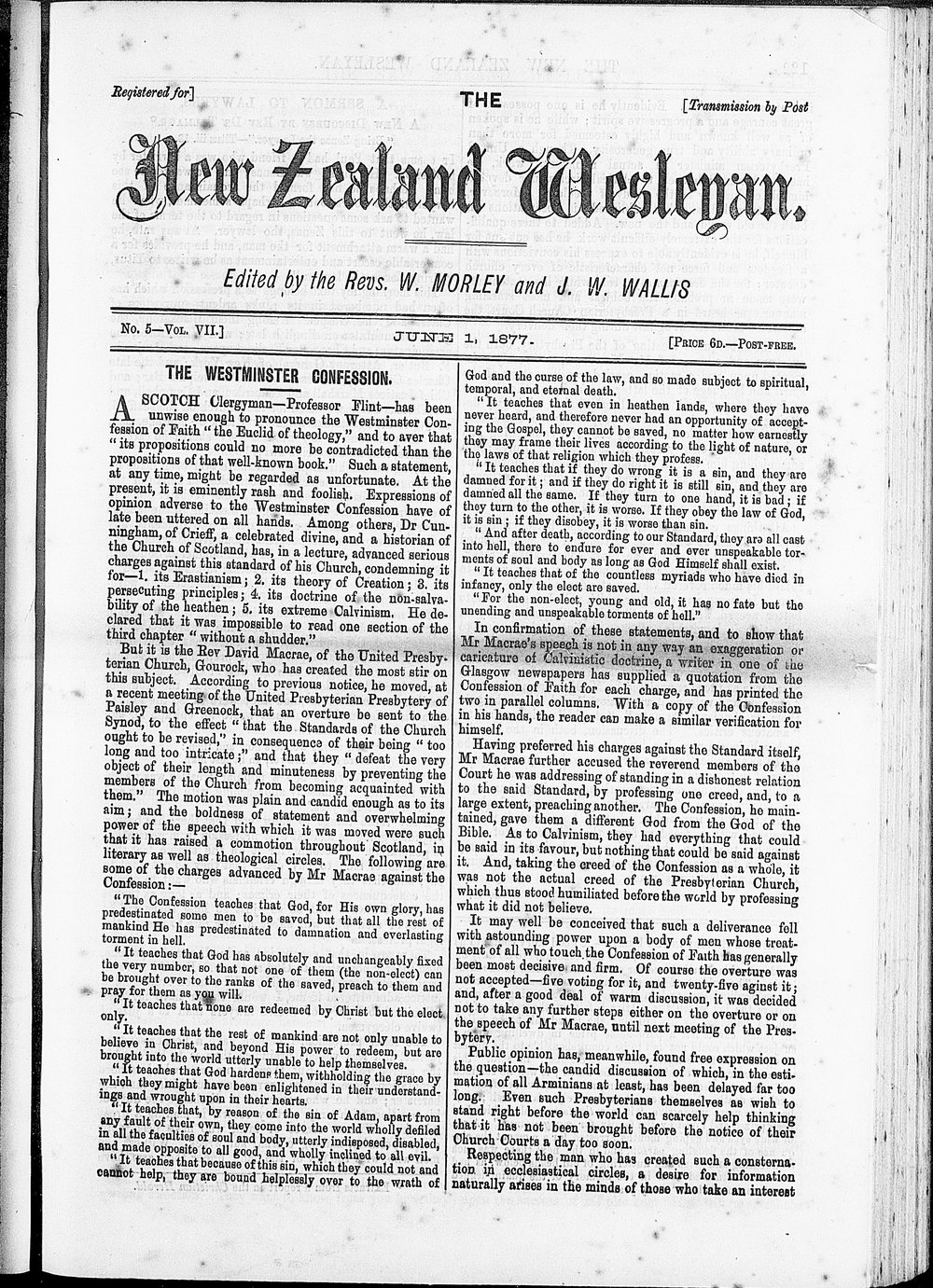 The New Zealand Wesleyan: 1st June 1877