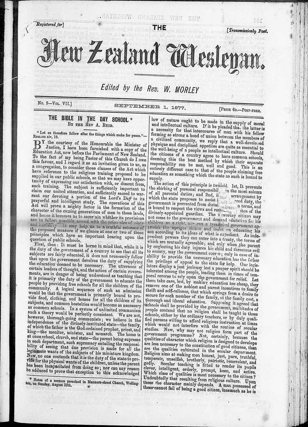 The New Zealand Wesleyan: 1st September 1877