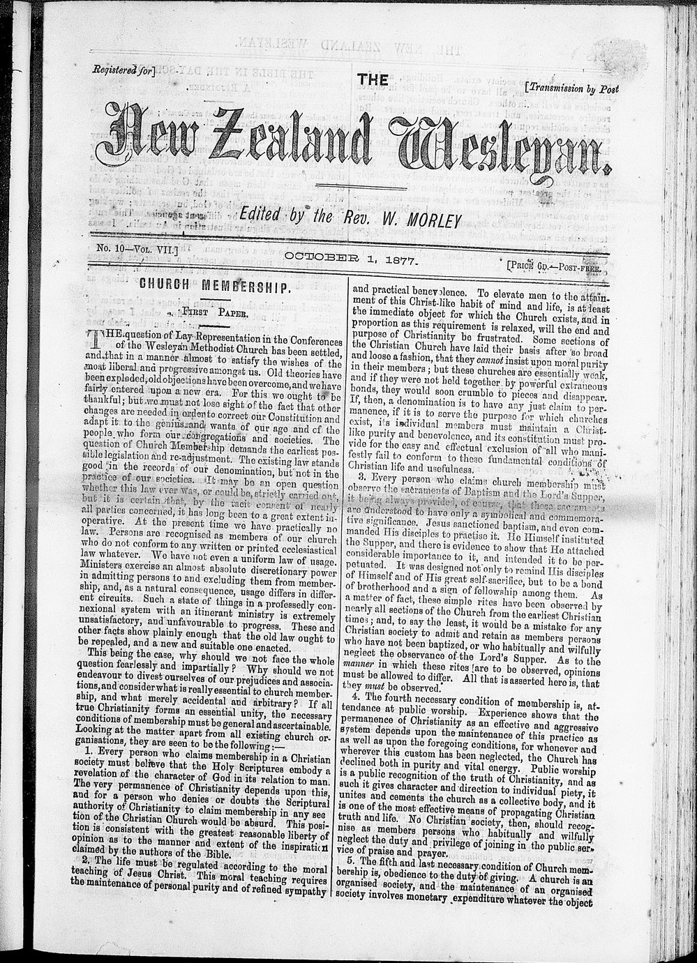 The New Zealand Wesleyan: 1st October 1877