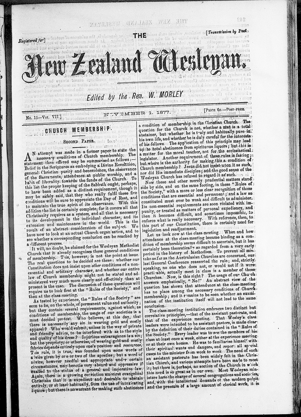 The New Zealand Wesleyan: 1st November 1877