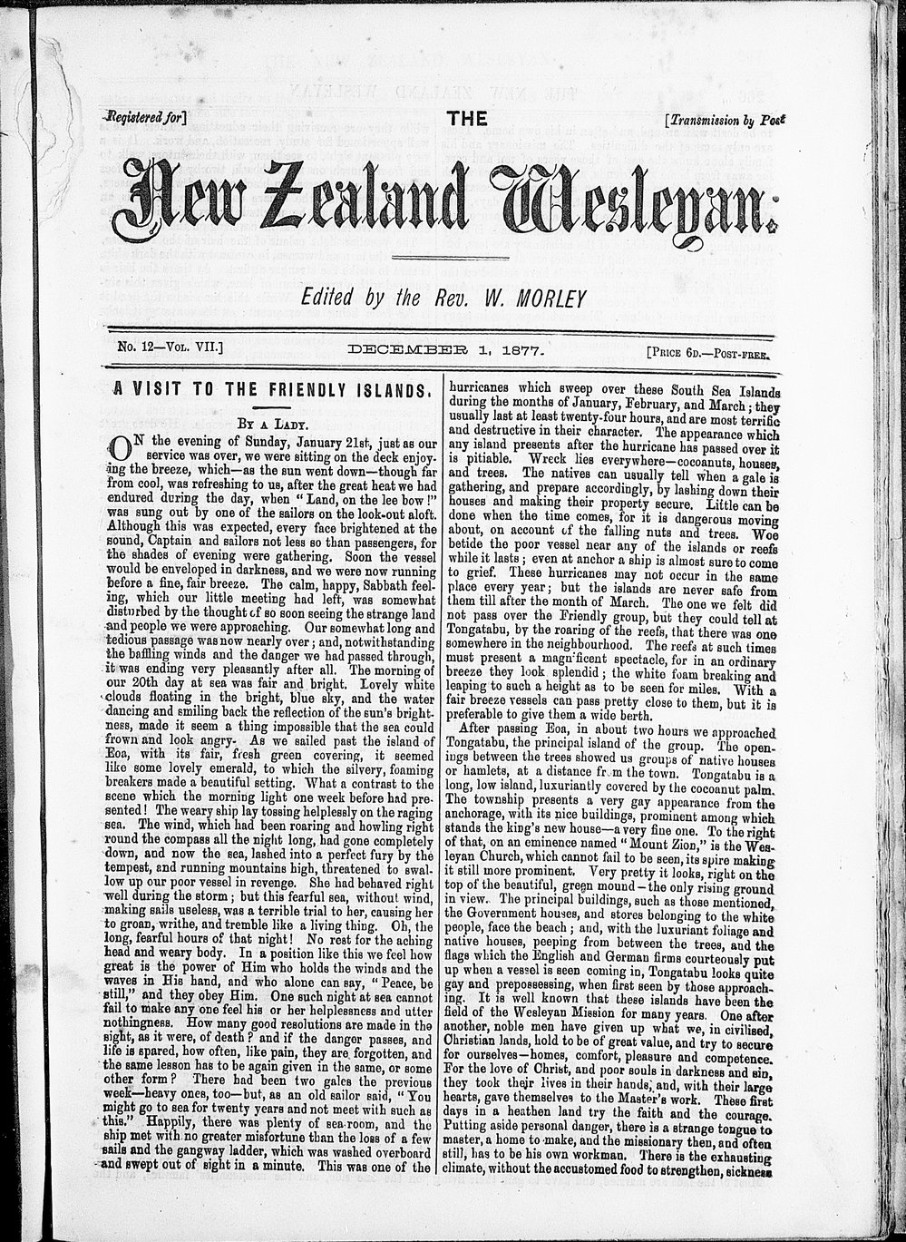The New Zealand Wesleyan: 1st December 1877