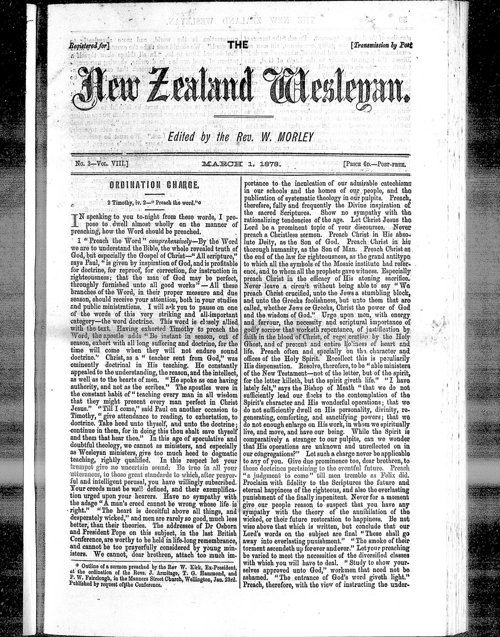 The New Zealand Wesleyan: 1st March 1878