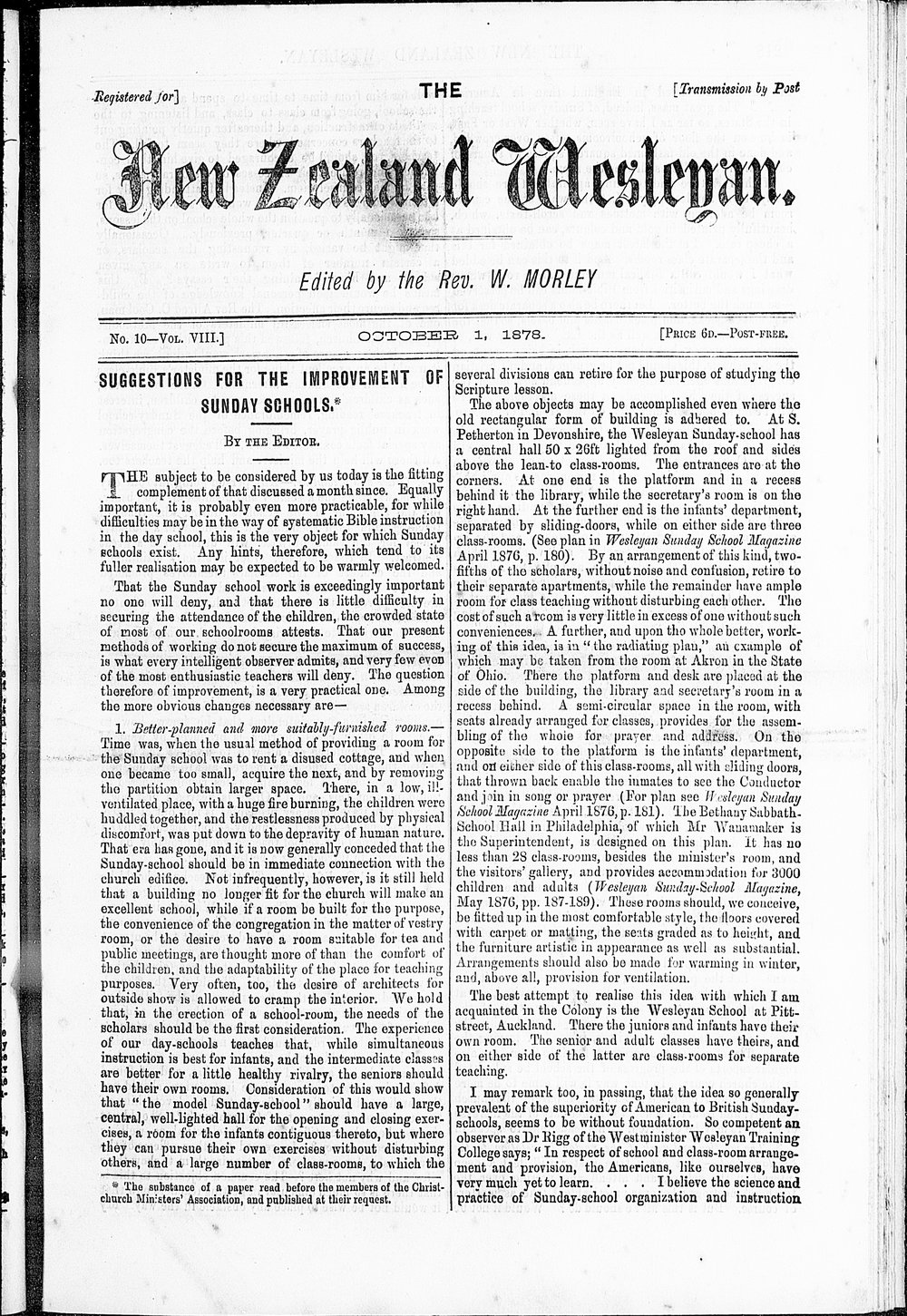 The New Zealand Wesleyan: 1st October 1878