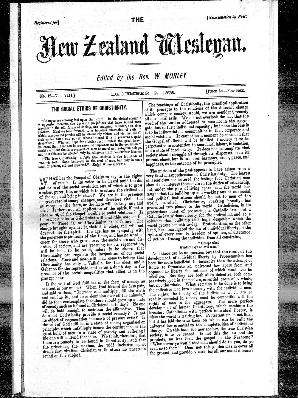 The New Zealand Wesleyan: 2nd December 1878