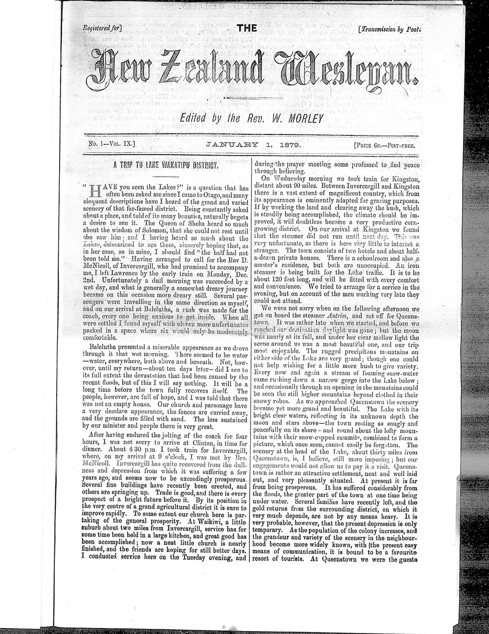 The New Zealand Wesleyan: 1st January 1879