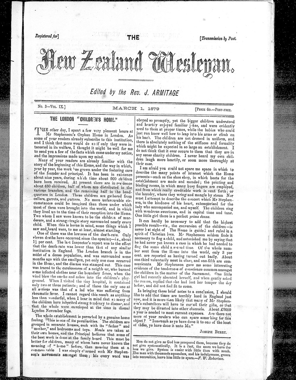 The New Zealand Wesleyan: 1st March 1879