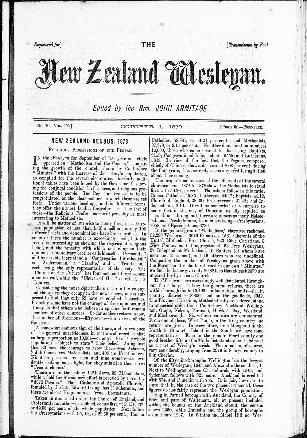 The New Zealand Wesleyan: 1st October 1879