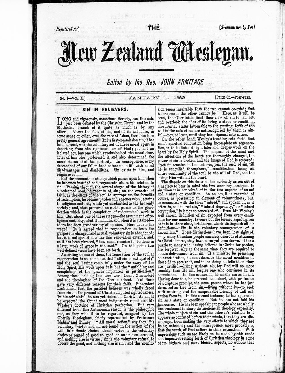 The New Zealand Wesleyan: 1st January 1880