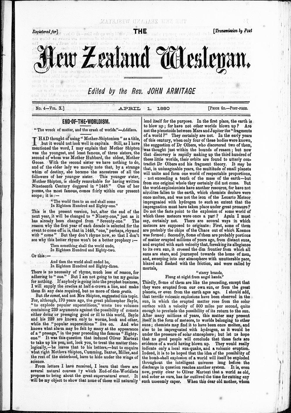 The New Zealand Wesleyan: 1st April 1880