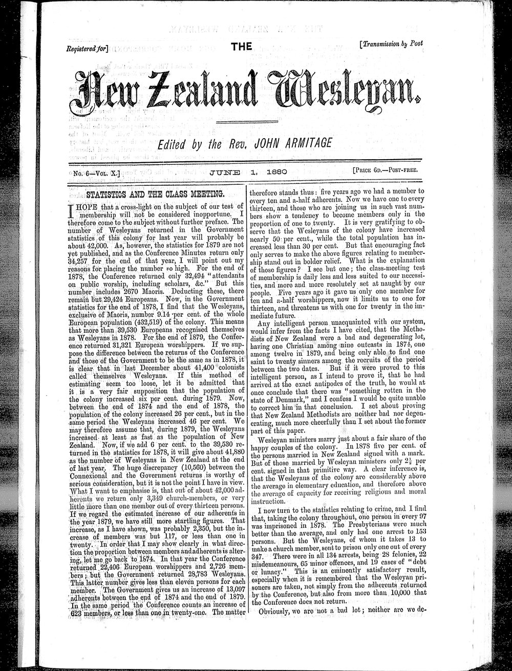 The New Zealand Wesleyan: 1st June 1880