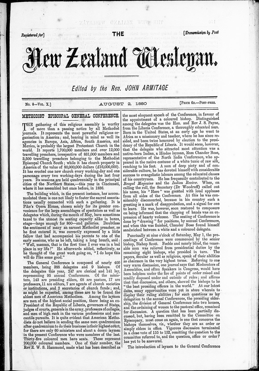 The New Zealand Wesleyan: 2nd August 1880