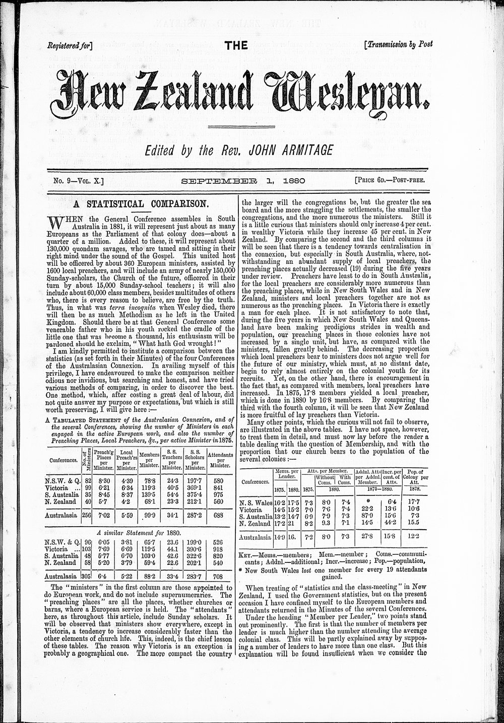 The New Zealand Wesleyan: 1st September 1880