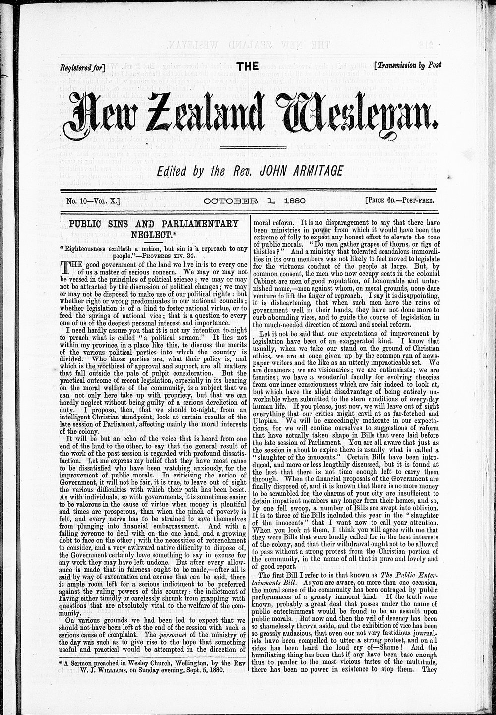 The New Zealand Wesleyan: 1st October 1880