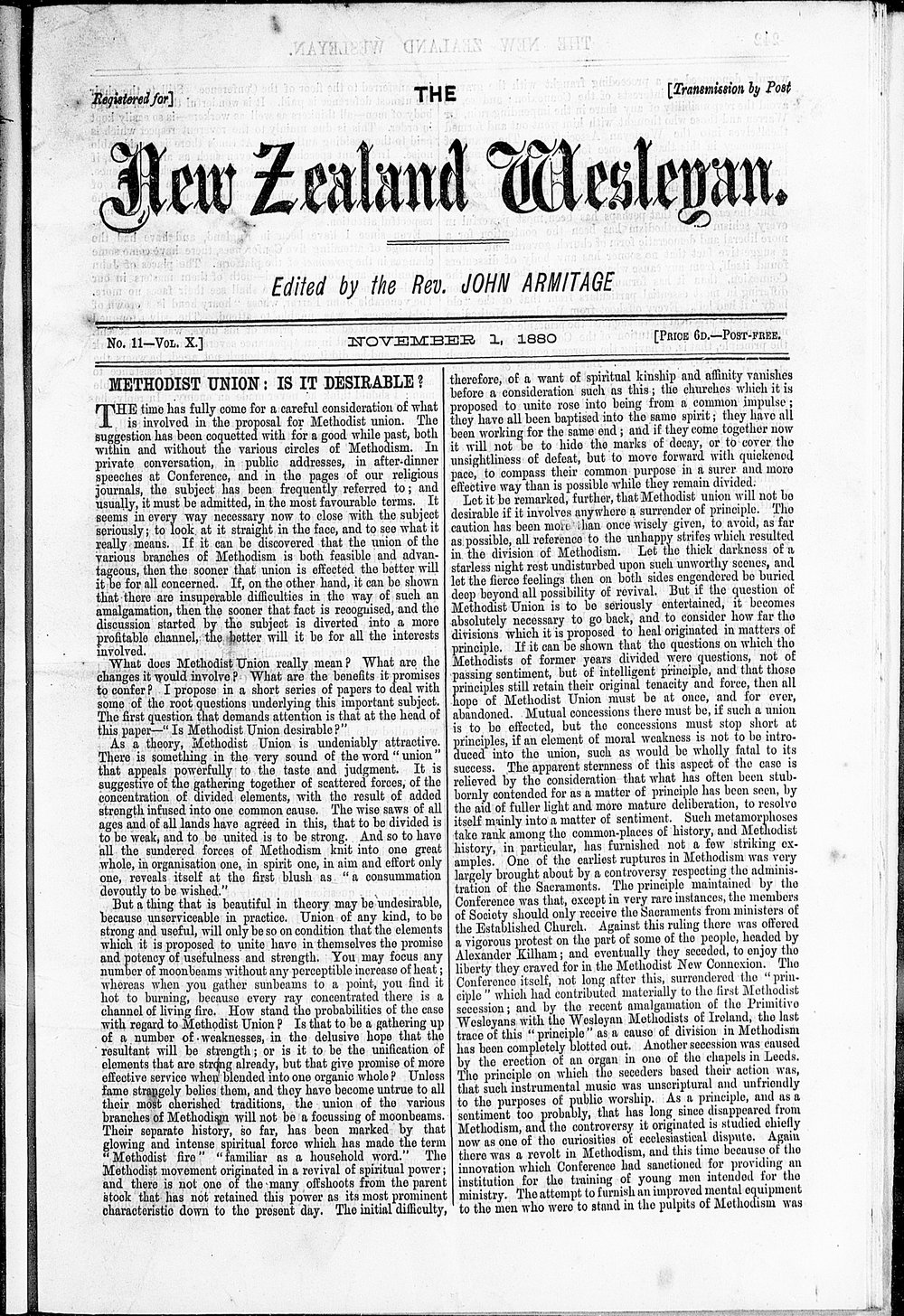 The New Zealand Wesleyan: 1st November 1880