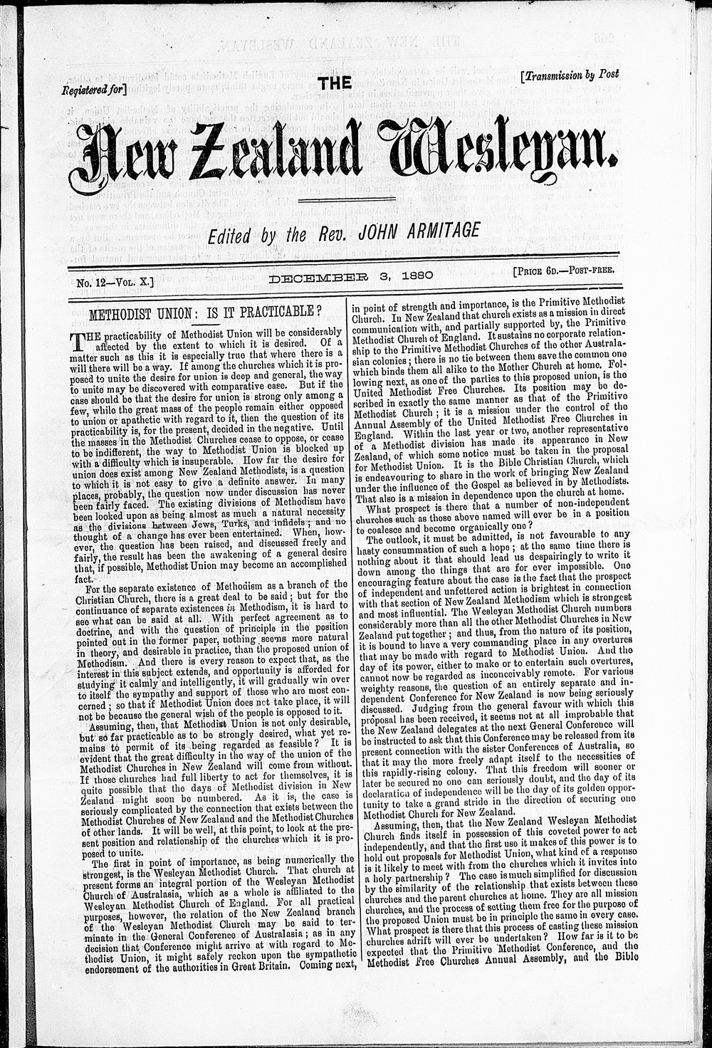 The New Zealand Wesleyan: 3rd December 1880